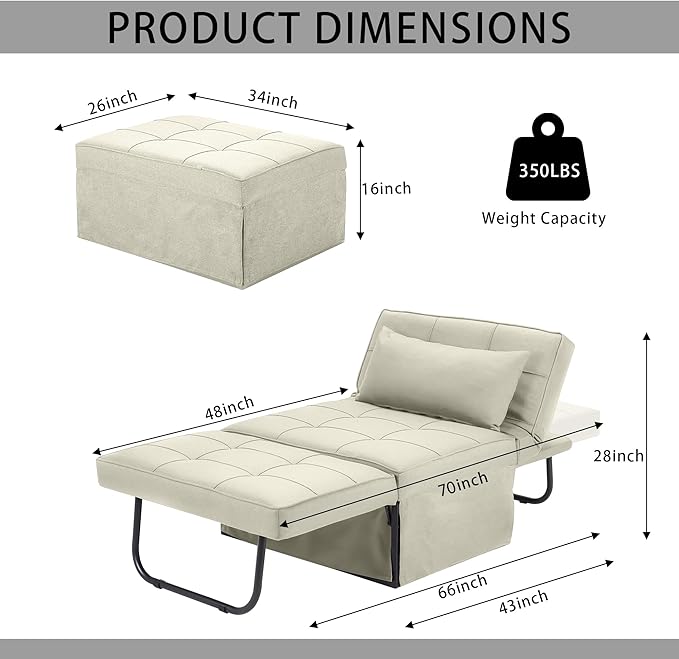 4 in 1 Multi-Function Folding Ottoman Breathable Linen Couch Bed