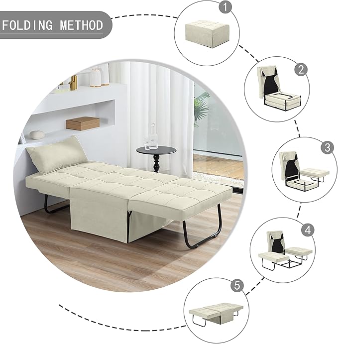 4 in 1 Multi-Function Folding Ottoman Breathable Linen Couch Bed