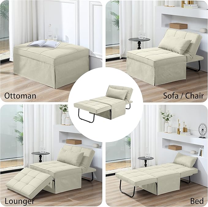 4 in 1 Multi-Function Folding Ottoman Breathable Linen Couch Bed
