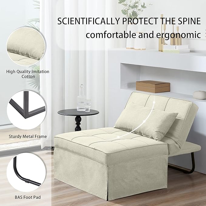 4 in 1 Multi-Function Folding Ottoman Breathable Linen Couch Bed